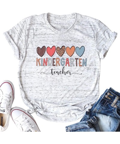 Kindergarten Teacher Shirts Women Teaching Tshirt Gift for Teacher Funny Heart Graphic Tee Causal Short Sleeve Top White $9.2...