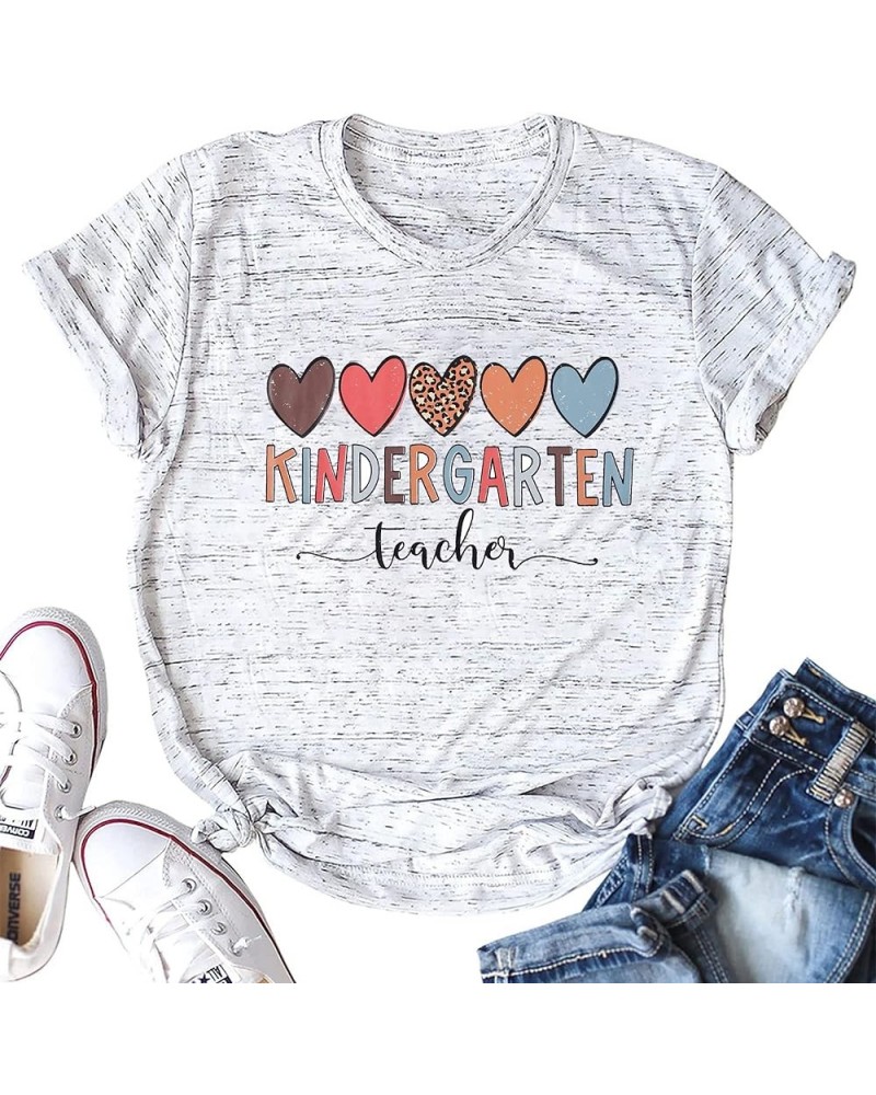 Kindergarten Teacher Shirts Women Teaching Tshirt Gift for Teacher Funny Heart Graphic Tee Causal Short Sleeve Top White $9.2...