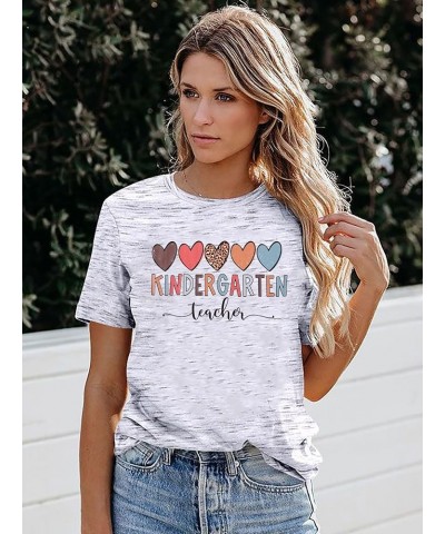 Kindergarten Teacher Shirts Women Teaching Tshirt Gift for Teacher Funny Heart Graphic Tee Causal Short Sleeve Top White $9.2...