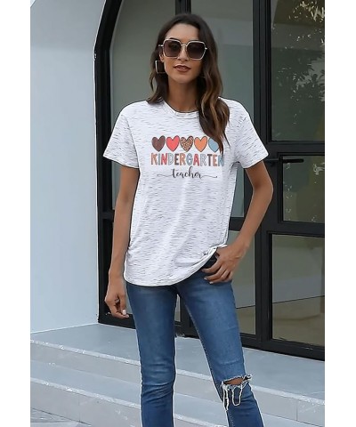 Kindergarten Teacher Shirts Women Teaching Tshirt Gift for Teacher Funny Heart Graphic Tee Causal Short Sleeve Top White $9.2...