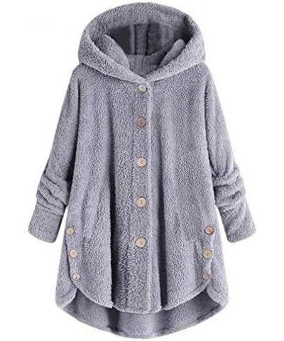 Fleece Jacket for Women 2023 Warm Winter Fuzzy Sherpa Coats Long Sleeve Button Down Hooded Cardigan Outerwear Pockets Gray $8...