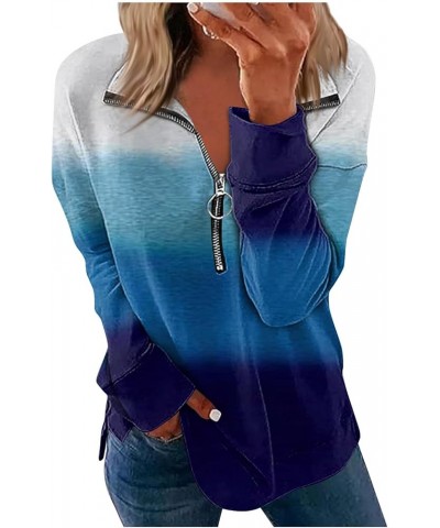 Quarter Zip Pullover Women Loose Fit Sweatshirts Gradient Lapel Pullovers Fall Fashion Long Sleeve Teen Clothes Blue-4 $10.19...