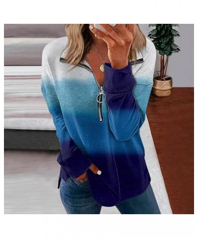 Quarter Zip Pullover Women Loose Fit Sweatshirts Gradient Lapel Pullovers Fall Fashion Long Sleeve Teen Clothes Blue-4 $10.19...