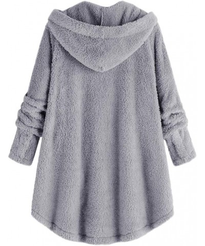 Fleece Jacket for Women 2023 Warm Winter Fuzzy Sherpa Coats Long Sleeve Button Down Hooded Cardigan Outerwear Pockets Gray $8...