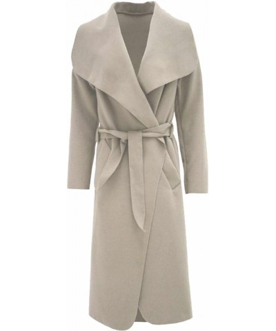 Women Ladies Italian Long Duster Waterfall French Belted Jacket Trench Coat (SM to ML) Stone $11.87 Coats