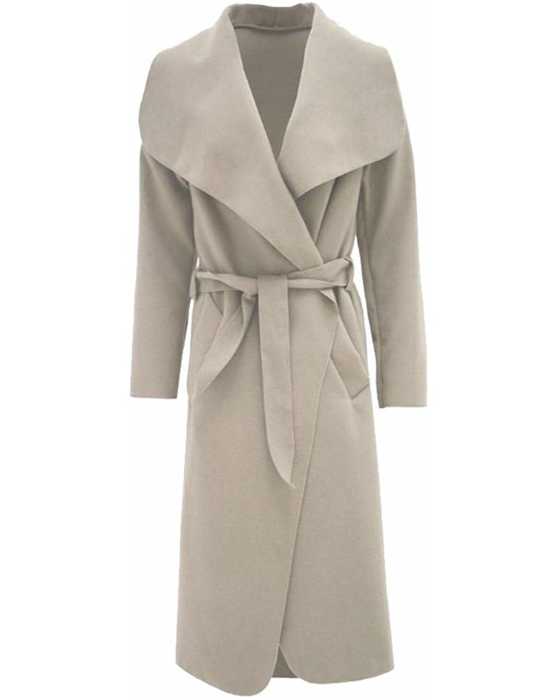 Women Ladies Italian Long Duster Waterfall French Belted Jacket Trench Coat (SM to ML) Stone $11.87 Coats