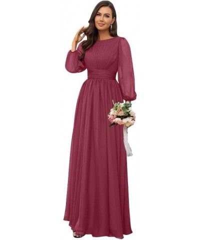 Women's Long Sleeve Bridesmaid Dresses for Wedding Chiffon Pleated Empire Waist Formal Evening Dress Desert Rose $39.20 Dresses