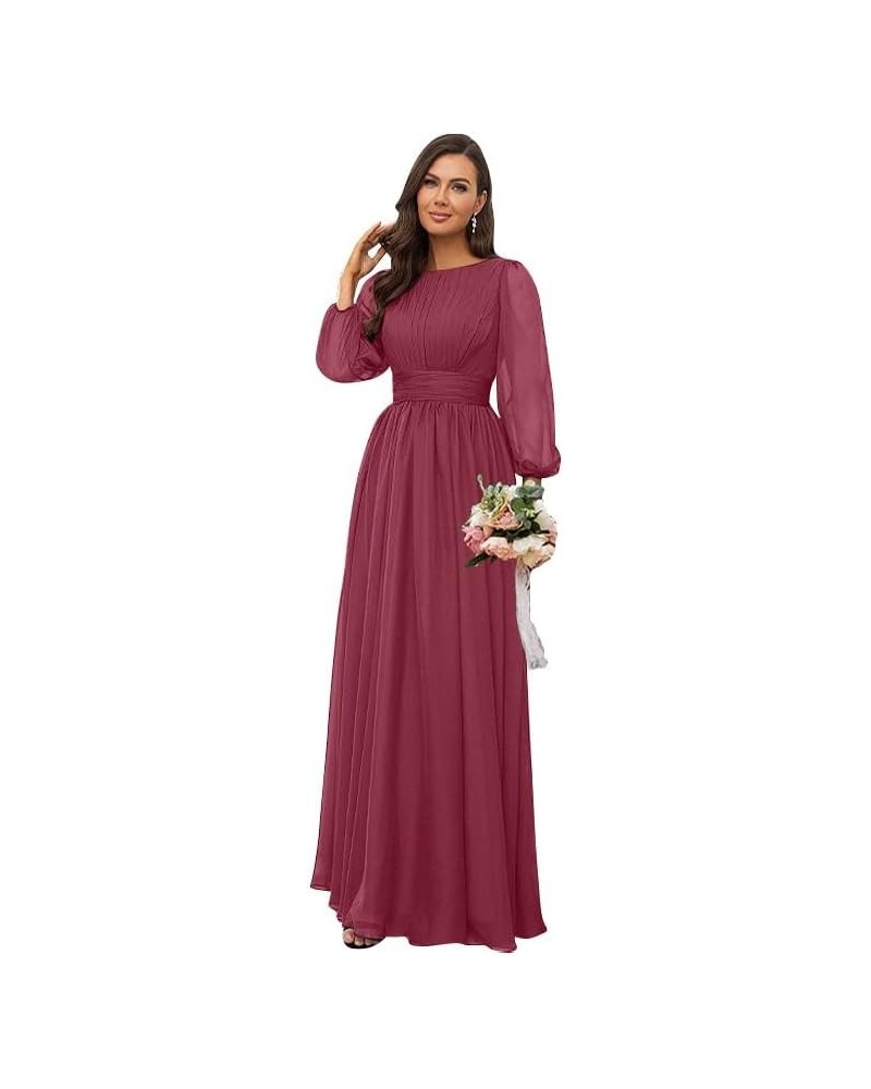 Women's Long Sleeve Bridesmaid Dresses for Wedding Chiffon Pleated Empire Waist Formal Evening Dress Desert Rose $39.20 Dresses