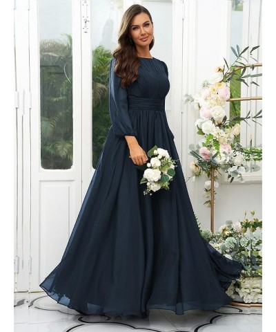 Women's Long Sleeve Bridesmaid Dresses for Wedding Chiffon Pleated Empire Waist Formal Evening Dress Desert Rose $39.20 Dresses