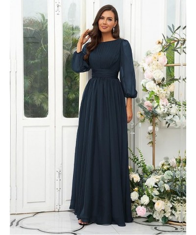 Women's Long Sleeve Bridesmaid Dresses for Wedding Chiffon Pleated Empire Waist Formal Evening Dress Desert Rose $39.20 Dresses