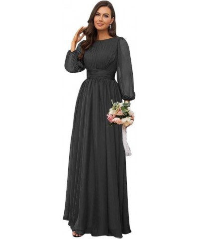 Women's Long Sleeve Bridesmaid Dresses for Wedding Chiffon Pleated Empire Waist Formal Evening Dress Desert Rose $39.20 Dresses