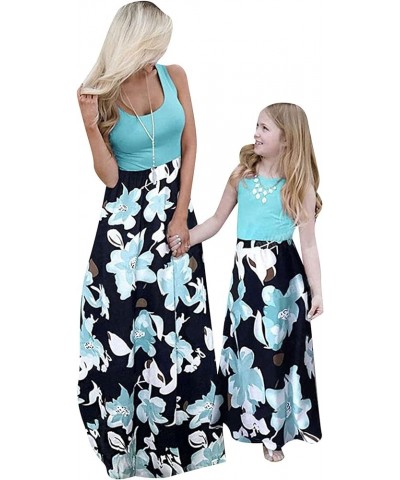 Mom and Me Matching Dress Sleeveless Crewneck Maxi Dress Casual Long Dress Green Flower $16.51 Dresses