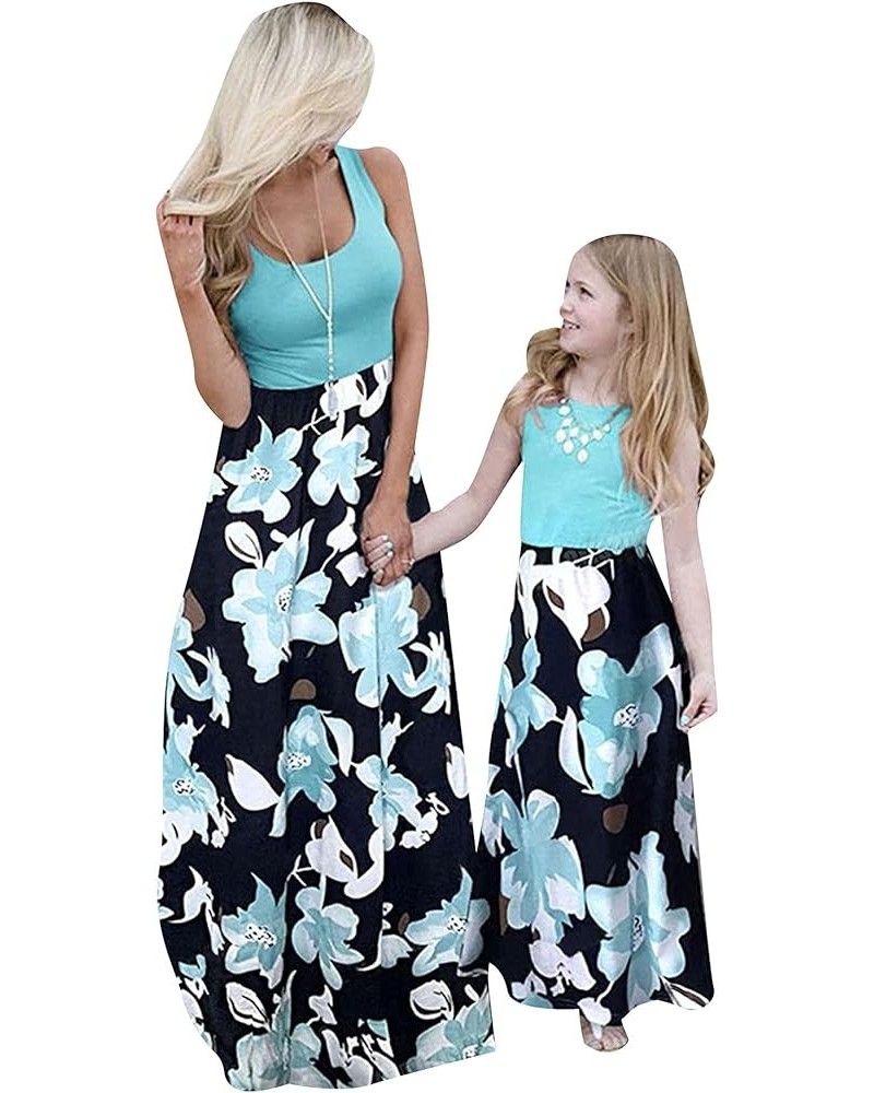 Mom and Me Matching Dress Sleeveless Crewneck Maxi Dress Casual Long Dress Green Flower $16.51 Dresses