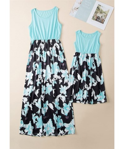 Mom and Me Matching Dress Sleeveless Crewneck Maxi Dress Casual Long Dress Green Flower $16.51 Dresses