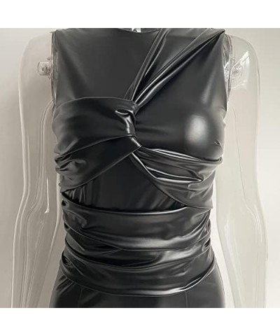 Party Leather Dress for Women Sexy O Neck Sleeveless Bodycon Maxi Long Dresses Outfits Black $17.16 Dresses