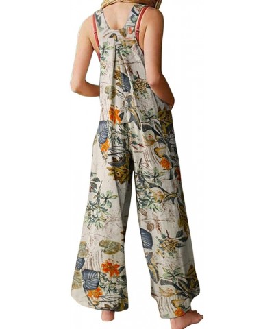 Women Sleeveless Floral Printed Jumpsuit Oversized Wide Leg Print Long Romper Casual Color Block Wide Strap Overalls B Yellow...