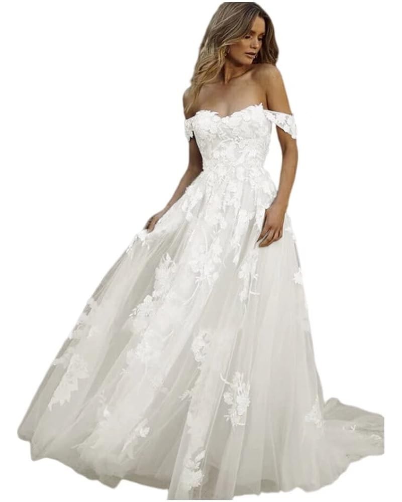 Long Puffy Wedding Dresses for Bride Elegant Bridal Gown with Train Summer Beach Wedding Dress D-ivory $65.36 Dresses