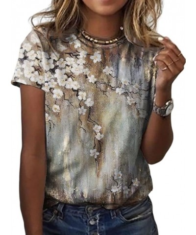 Womens Summer Casual Floral Tops Boho Flower Plant Print T Shirt Short Sleeve Crewneck Landscape Dandelion Tee 18 $14.35 T-Sh...