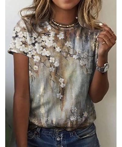 Womens Summer Casual Floral Tops Boho Flower Plant Print T Shirt Short Sleeve Crewneck Landscape Dandelion Tee 18 $14.35 T-Sh...