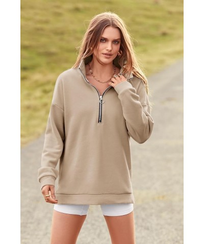 Women's Causal 1/4 Zip Pullover Long Sleeve Collar Sweatshirts Solid Activewear Running Jacket Apricot $25.19 Hoodies & Sweat...