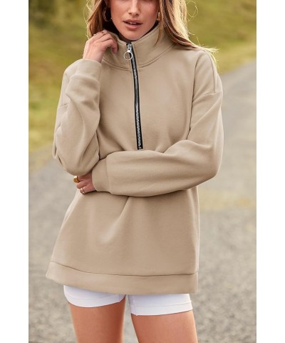 Women's Causal 1/4 Zip Pullover Long Sleeve Collar Sweatshirts Solid Activewear Running Jacket Apricot $25.19 Hoodies & Sweat...