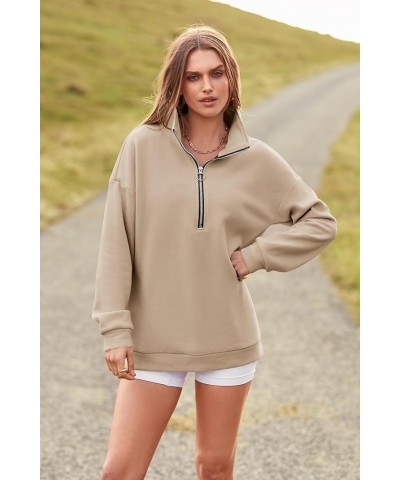 Women's Causal 1/4 Zip Pullover Long Sleeve Collar Sweatshirts Solid Activewear Running Jacket Apricot $25.19 Hoodies & Sweat...