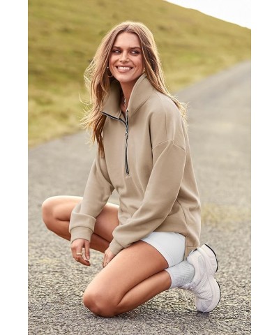 Women's Causal 1/4 Zip Pullover Long Sleeve Collar Sweatshirts Solid Activewear Running Jacket Apricot $25.19 Hoodies & Sweat...