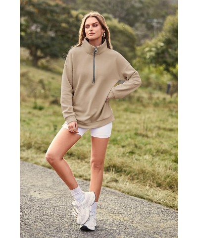 Women's Causal 1/4 Zip Pullover Long Sleeve Collar Sweatshirts Solid Activewear Running Jacket Apricot $25.19 Hoodies & Sweat...