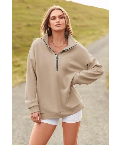 Women's Causal 1/4 Zip Pullover Long Sleeve Collar Sweatshirts Solid Activewear Running Jacket Apricot $25.19 Hoodies & Sweat...