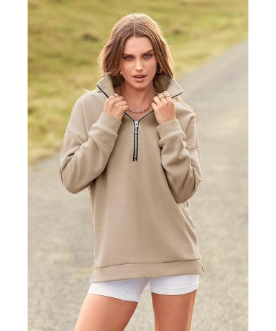 Women's Causal 1/4 Zip Pullover Long Sleeve Collar Sweatshirts Solid Activewear Running Jacket Apricot $25.19 Hoodies & Sweat...