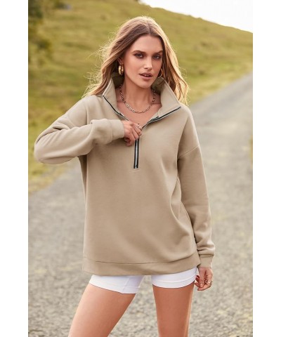 Women's Causal 1/4 Zip Pullover Long Sleeve Collar Sweatshirts Solid Activewear Running Jacket Apricot $25.19 Hoodies & Sweat...