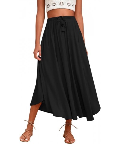 Women Casual Maxi Skirts Elastic High Waisted Flowy Skirts Summer Lightweight Long Skirts Black $15.96 Skirts