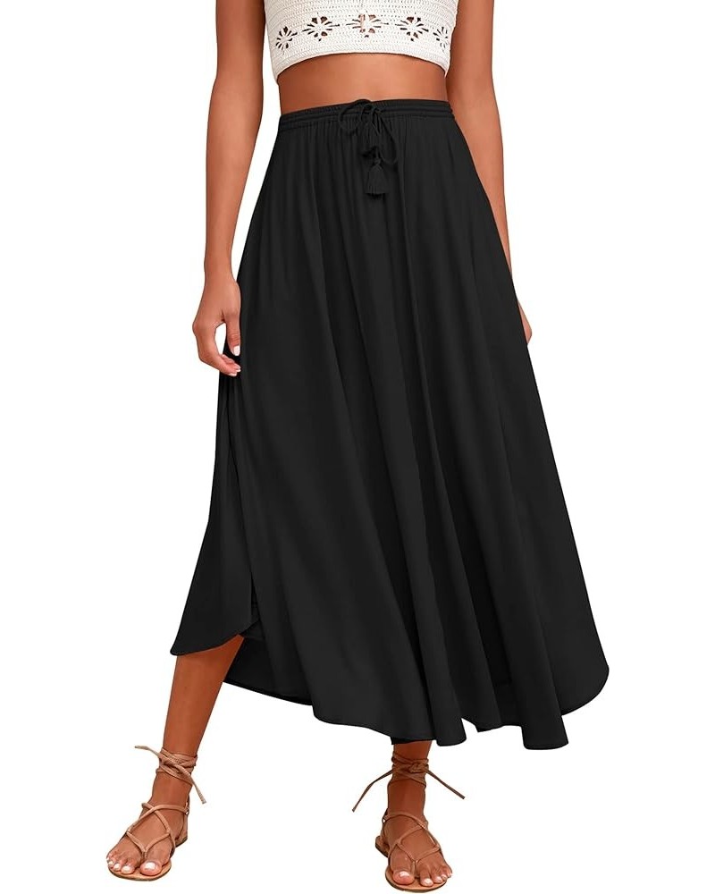 Women Casual Maxi Skirts Elastic High Waisted Flowy Skirts Summer Lightweight Long Skirts Black $15.96 Skirts