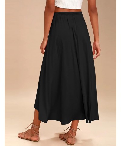 Women Casual Maxi Skirts Elastic High Waisted Flowy Skirts Summer Lightweight Long Skirts Black $15.96 Skirts