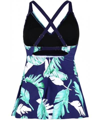 Women's Tankini Tops V Neck Flowy Swim Top Front Cross Push Up Bathing Suit Top Navy Green Leaf $17.39 Swimsuits