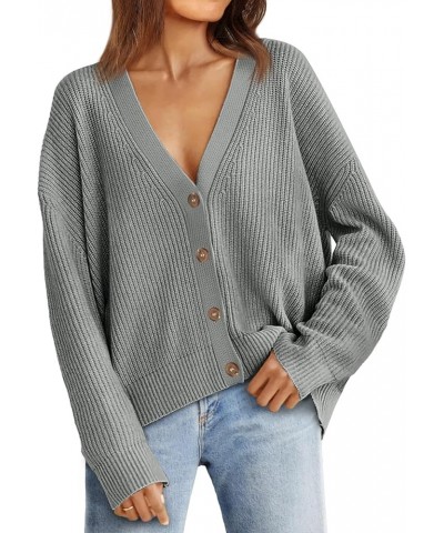 Women's Cardigan Sweaters 2023 Fall Oversized Open Front Button V Neck Lightweight Cardigans Knit Outerwear Light Grey $16.40...