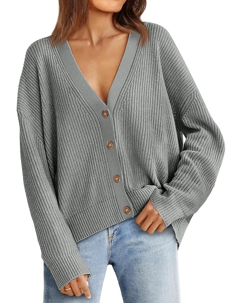 Women's Cardigan Sweaters 2023 Fall Oversized Open Front Button V Neck Lightweight Cardigans Knit Outerwear Light Grey $16.40...