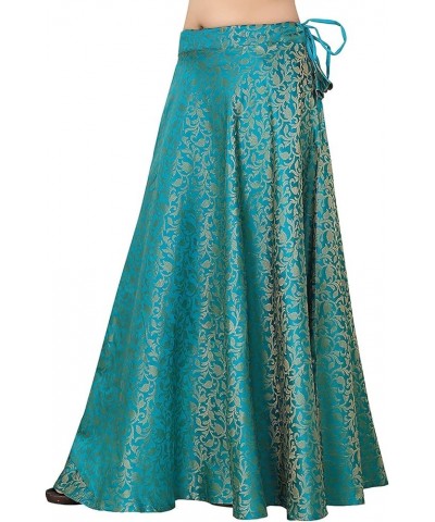 Durga Puja Special Women's Benarasi Brocade Wedding Sangeet Skirt Lehenga Ghaghra (Free Size) Blue $25.99 Skirts