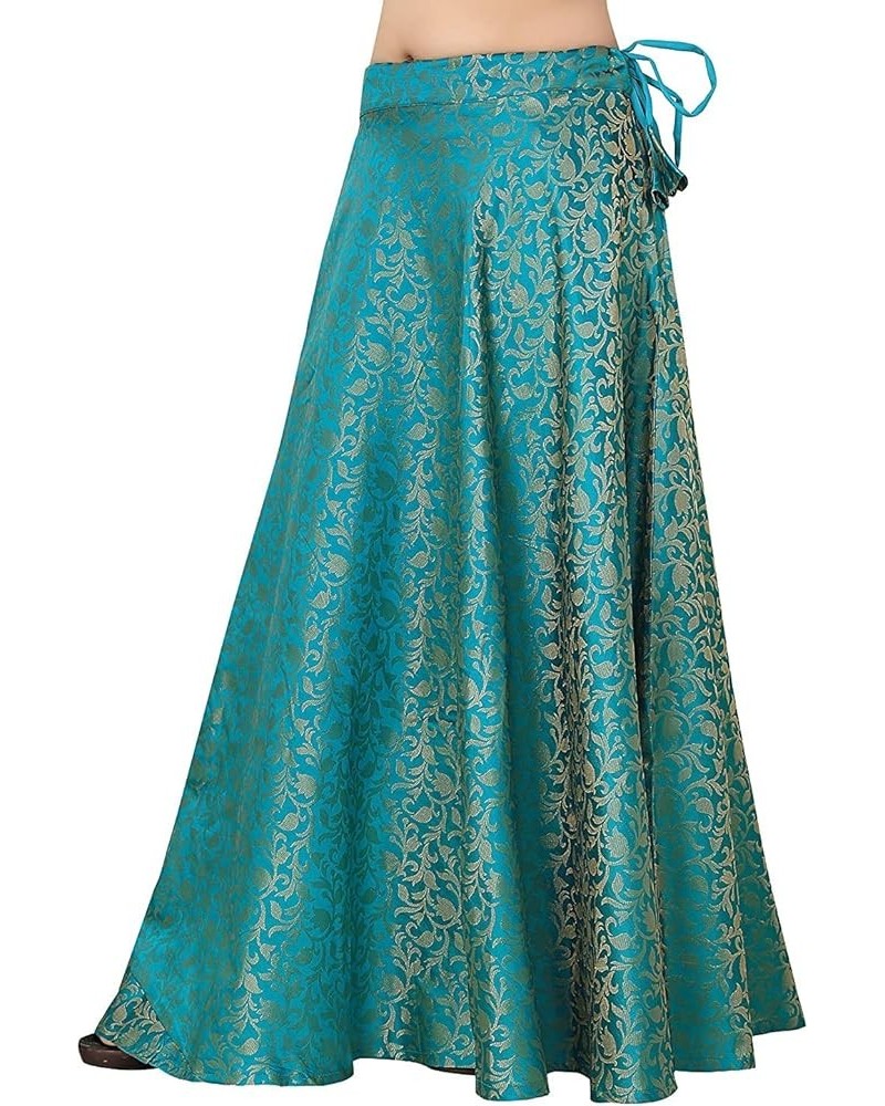 Durga Puja Special Women's Benarasi Brocade Wedding Sangeet Skirt Lehenga Ghaghra (Free Size) Blue $25.99 Skirts