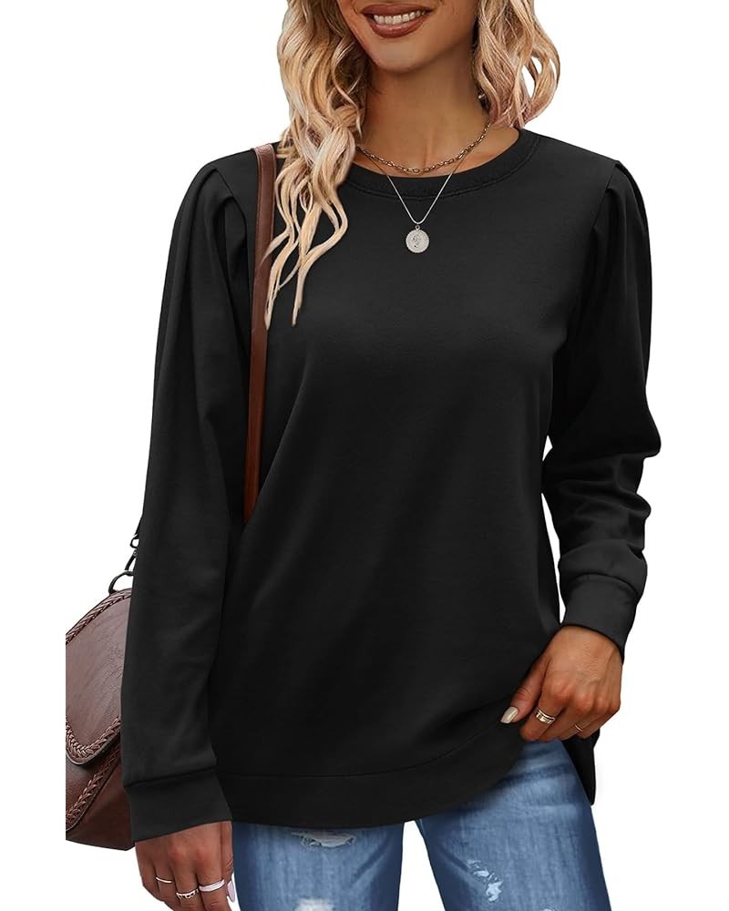 Sweatshirts for Women Crewneck Puff Sleeve Tunic Tops Lightweight Sweaters Fall Winter 2023 Black $10.00 Hoodies & Sweatshirts