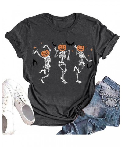 Halloween Pumpkin Graphic Shirt Women Leopard Pumpkin Short Sleeve Cute Fall Tee Tops Thanksgiving Gift T-Shirt Dark Gray4 $1...