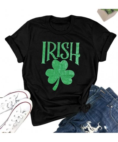 St Patrick's Day Womens Crew Neck Short Sleeve T-Shirt Black Shamrock $13.56 T-Shirts