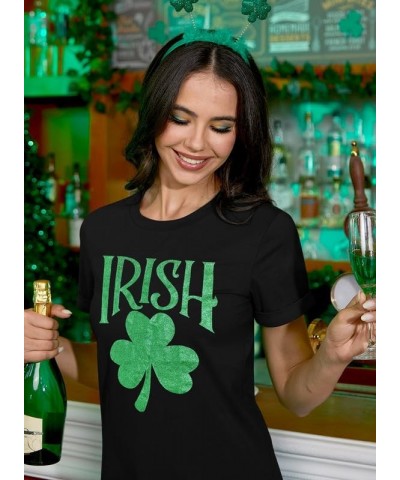 St Patrick's Day Womens Crew Neck Short Sleeve T-Shirt Black Shamrock $13.56 T-Shirts