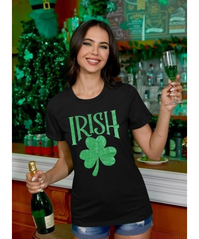 St Patrick's Day Womens Crew Neck Short Sleeve T-Shirt Black Shamrock $13.56 T-Shirts