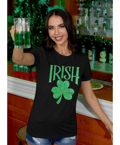 St Patrick's Day Womens Crew Neck Short Sleeve T-Shirt Black Shamrock $13.56 T-Shirts