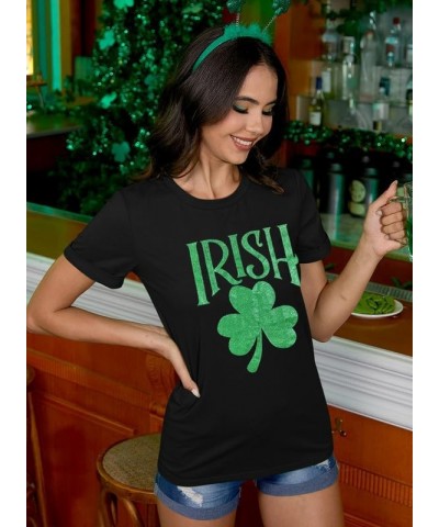 St Patrick's Day Womens Crew Neck Short Sleeve T-Shirt Black Shamrock $13.56 T-Shirts