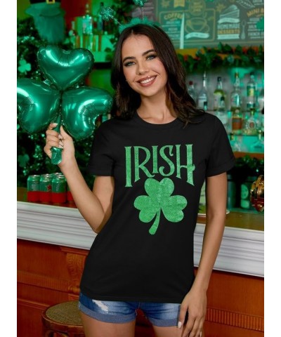 St Patrick's Day Womens Crew Neck Short Sleeve T-Shirt Black Shamrock $13.56 T-Shirts