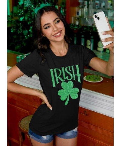 St Patrick's Day Womens Crew Neck Short Sleeve T-Shirt Black Shamrock $13.56 T-Shirts