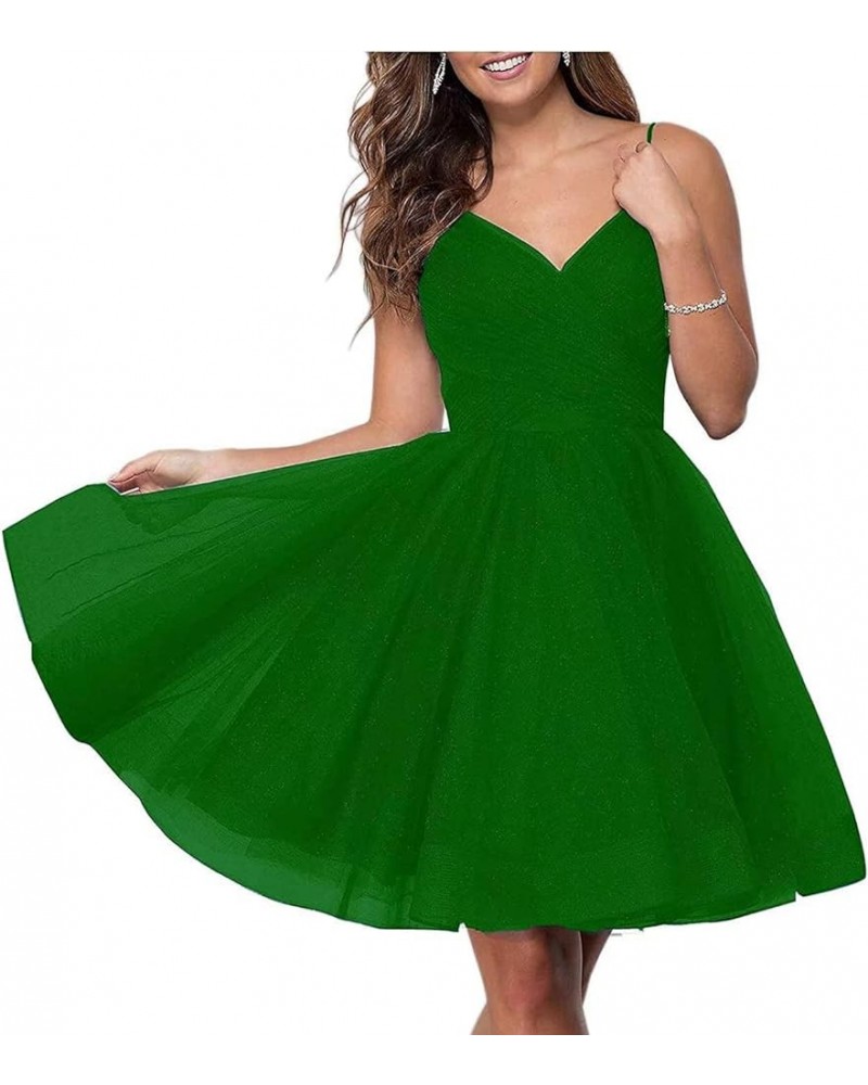 Junior's Short Homecoming Dresses V Neck Glitter Tulle Ball Gown Short Prom Graduation Dress RYZ13-1 Green $30.80 Dresses