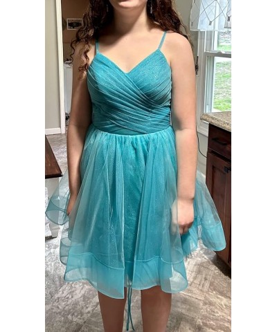 Junior's Short Homecoming Dresses V Neck Glitter Tulle Ball Gown Short Prom Graduation Dress RYZ13-1 Green $30.80 Dresses